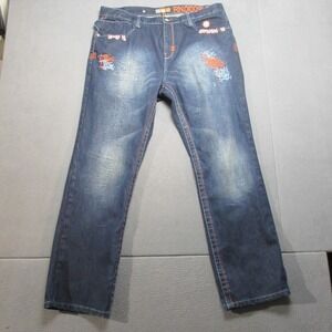 Akademiks Jeans Mens Blue 40 Vtg Denim Embroidered Baggy Hip Hop Streetwear 90s